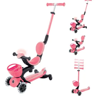 Globber Go Up Baby Lights 360° 3-in-1 Scooter – Coral Pink